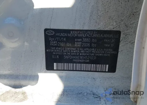 2014 Hyundai Elantra Limited z USA, uszkodzony, nr VIN 5NPDH4AE9EH521031